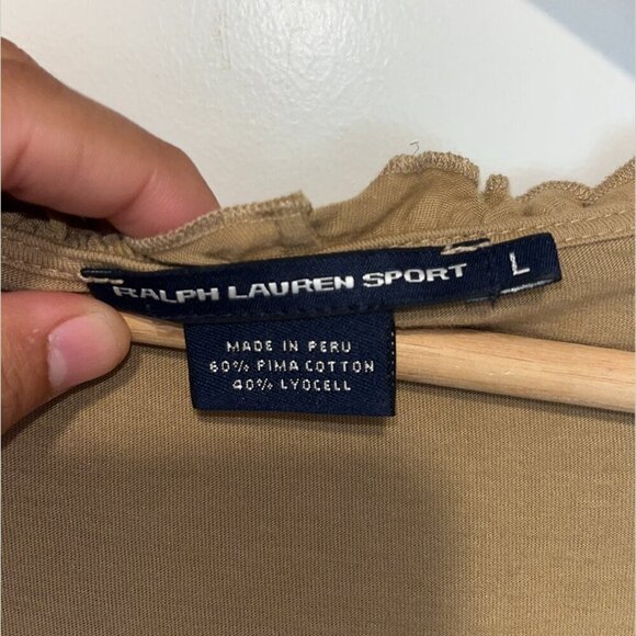 Ralph Lauren Sport Brown Pima Cotton Blend Ruffle Neck Blouse Women’s Size L - Picture 3 of 5